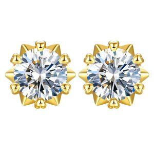 Round Brilliant Solitaire 925 Sterling Silver Yellow Gold Circle Stud Earrings